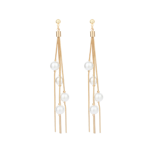 Gold Pearl Tassel Earrings