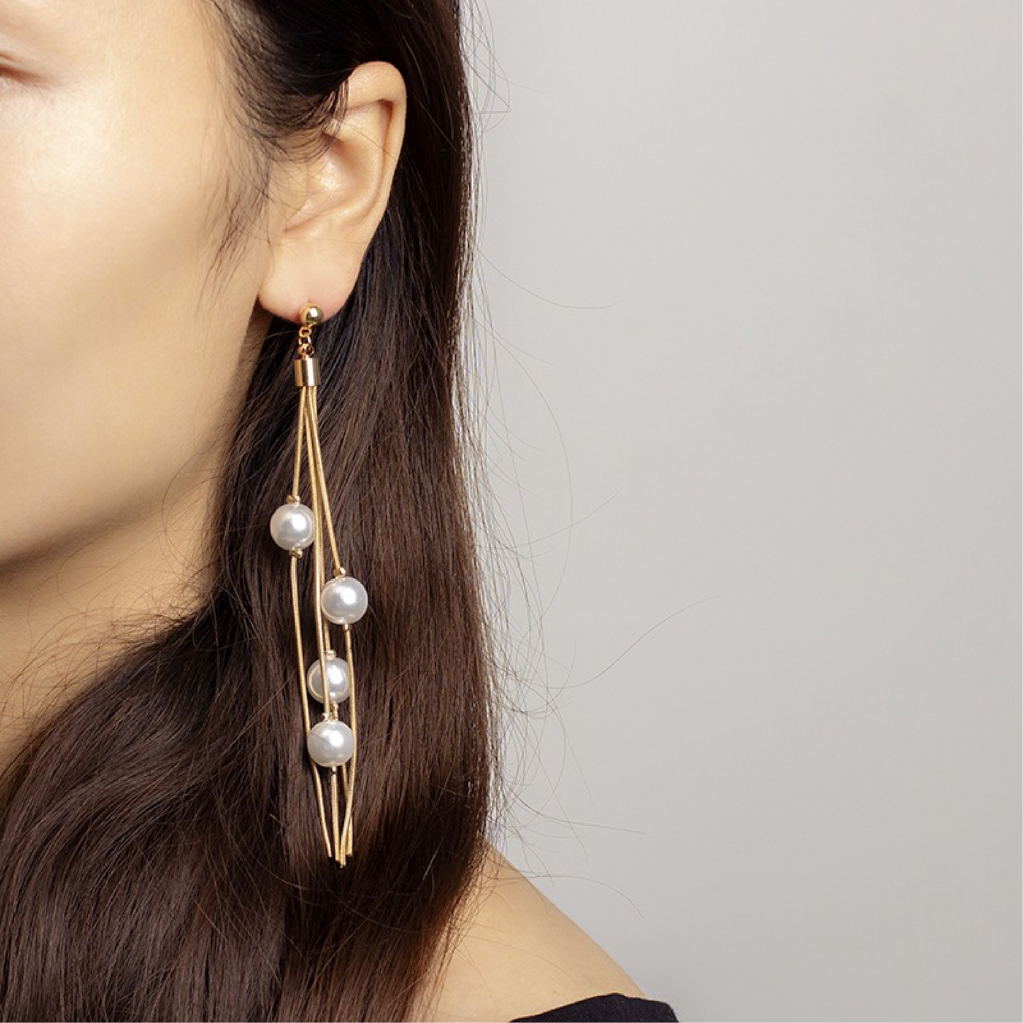 Gold Pearl Tassel Earrings